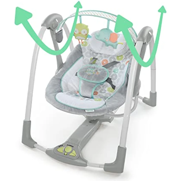 Ingenuity Hugs & Hoots zusammenklappbare & tragbare Babyschaukel, 5 Schaukelgeschwindigkeiten, 8 Melodien, 3 Naturgeräusche, Lautstärkeregulierung und abnehmbarem Spielzeugbügel, ab der Geburt bis 9kg – Bild 5