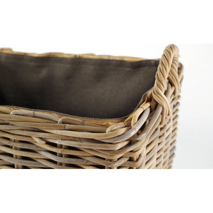 Kobolo Kaminholzkorb Holzkorb eckig aus grauem Rattan mit Leinenstoff – Bild 2