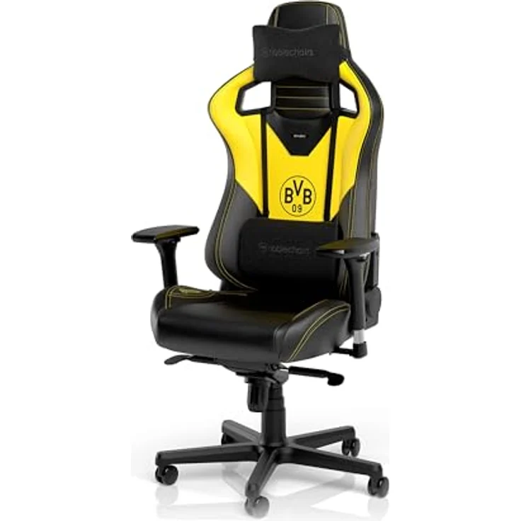 noblechairs Epic Gaming Stuhl, Bürostuhl Ergonomisch, Schreibtisch Stuhl, Kopf- und Lendenstütze, PU-Leder, Entwickelt für Nutzer bis 120 kg und 1,7 Meter Hoch, (Borussia Dortmund Edition) – Bild 9