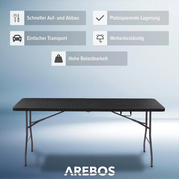 Arebos Klapptisch Partytisch, Gartentisch für Garten, Terrasse und Balkon (Set, 1-St, 1 Tisch) – Bild 4