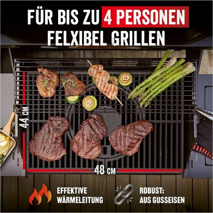 LANDMANN Modulus Grillrostsystem | Geeignet für Triton 2.1 | Mit modularem Basiseinsatz Ø30,5 cm für Grillplatte, WOK, Pizzastein, Grillspieße | Schwarz & eckig | Maße 48 x 44 x 2 cm [Gusseisen] – Bild 3