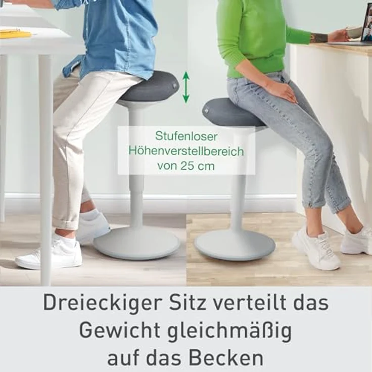 Leitz Ergo Set Active Stehhocker mit Dual Density Foam Komfortsitz + Multi-Winkel-Laptopständer, Hocker höhenverstellbar von 57 bis 82 cm, Für bis zu 110 kg, 65450085 + 64240001 – Bild 6
