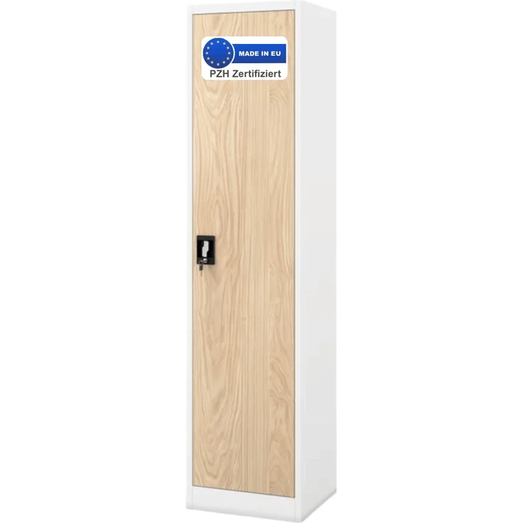 Aktenschrank abschließbar KADO - 5 Ebenen verstellbar, Flügeltüren | Metallschrank Werkstatt Mehrzweckschrank Büroschrank aus Stahl Werkzeugschrank, 185x45x40cm Weiß-Sonoma Eiche – Bild 1
