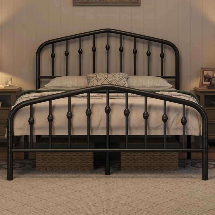 Yaheetech Metallbett mit kronenförmigem Kopfteil und Lattenrost, Schwarz, 140x200 cm