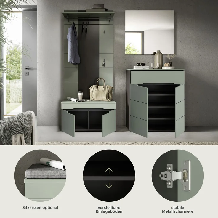 Garderobenkombination (B/H/T: 175x190x37 cm) in Smoke Green Nachbildung – Bild 7