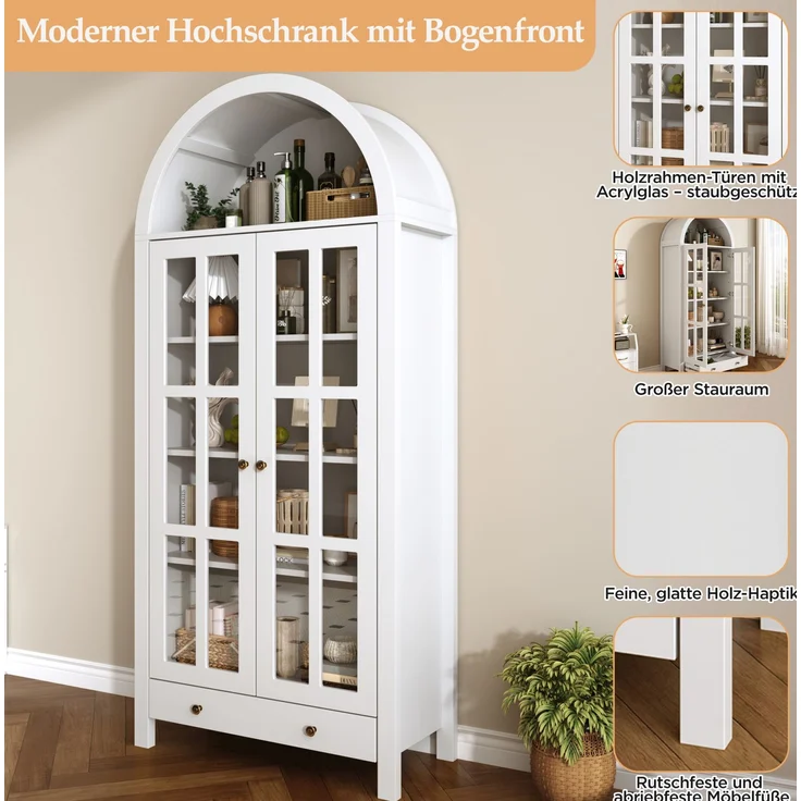Standvitrine aus MDF mit Acryl-Türen & Schublade, 75x35x170,5 cm, Weiß – Bild 7