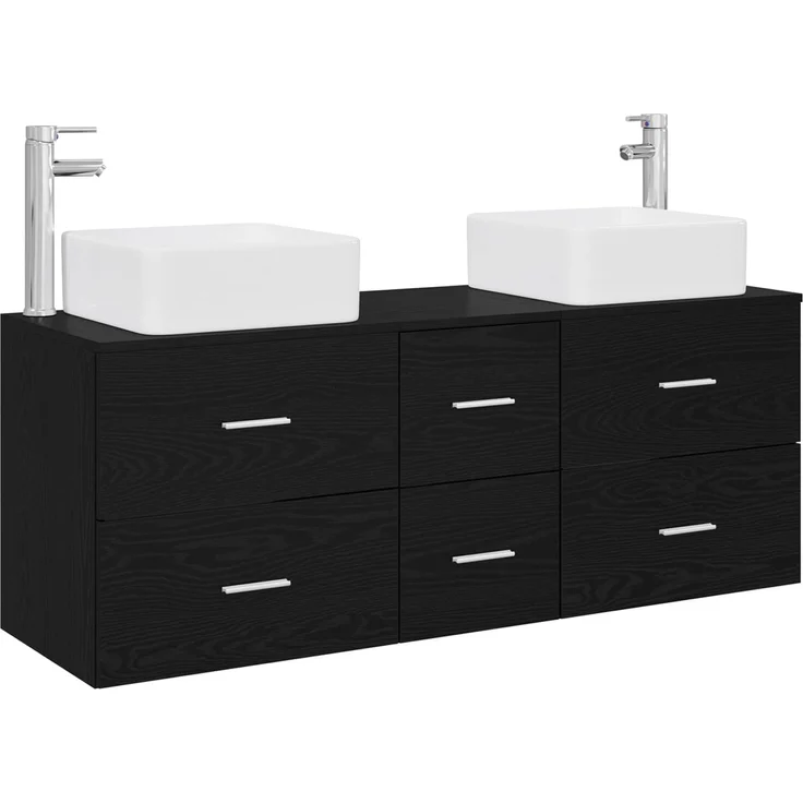 vidaXL Badezimmerschrank-Set 3 stk. Schwarz 129 x 41 x 80 cm 3405828 – Bild 2