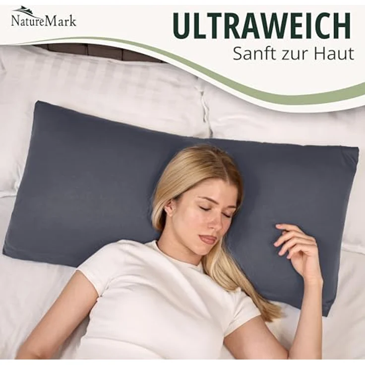 NatureMark 2er Pack Jersey Kissenbezug Kissenhülle Kissenbezüge Seitenschläferkissen Nackenkissen viele Größen und Farben ÖKO-TEX (40x80 cm, Anthrazit grau) – Bild 5