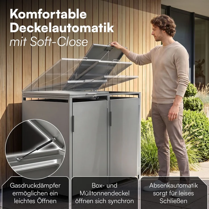 STEELSØN 'Thoria' Mülltonnenbox 2er je 240 Liter, grau, Mülltonnenverkleidung aus Stahl, wetterfest, 116x80x134 cm, Müllbox für 2 Tonnen – Bild 3