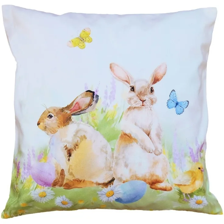 matches21 HOME & HOBBY Kissenbezüge Kissen-Bezug Ostern Frühling Osterhasen bunt 40x40 cm, (1 Stück), Wohnzimmer Kissen-Hülle als Deko-Kissen Zier-Kissen Sofa-Kissen