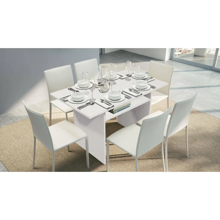 Dmora - Ausziehbare Konsole Lavanda, Esstisch mit Klappöffnung, ausziehbare Mehrzweckkonsole, 100 % Made in Italy, 120 x 70 x 75 cm, Weiß, – Bild 1