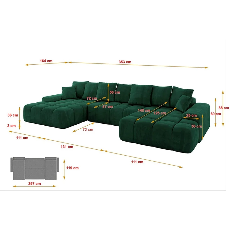 ALTDECOR Wohnlandschaft ENSI-U, Sofa Praktische Bequeme Funktionsecke Couch L-Form Eckcouch, Corner Sofa L-Form Vielseitige Sofa Wohnlandschaft Wohnzimmer – Bild 3