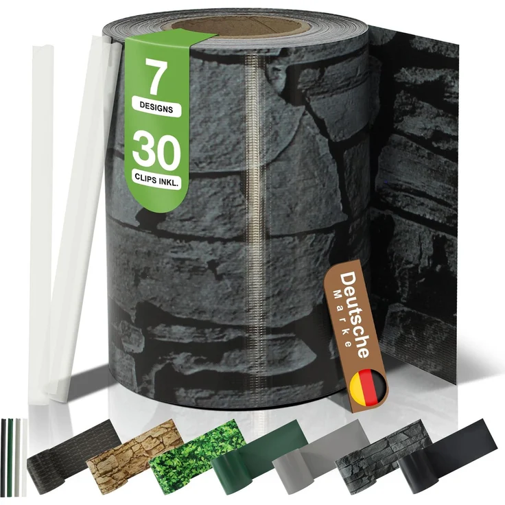 BooGardi PVC Sichtschutzstreifen · Sichtschutz Zaun 19 cm x 35 m Schiefer 4 Rollen · 450 g/m² · inkl. 30 Clips · Zaunblende für Doppelstabmattenzaun & Stabmattenzaun · Blickdicht & wetterfest – Bild 1