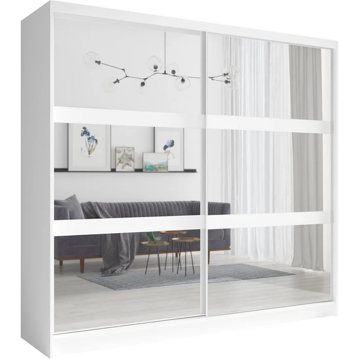 Lomadox Schlafzimmer-Set FAIDO-166, (Spar-Set, 4-tlg, Kommode Nachttische Bett Schwebetürenschrank), weiß, Kopfteil mit LED-Beleuchtung, Liegefläche 180x200cm – Bild 2