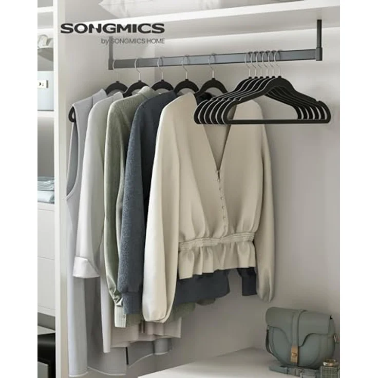 SONGMICS Kleiderbügel Samt, 100er Set, Bügel, Jackenbügel, 41,5 cm breit, Anzugbügel, dünn, gut belastbar, um 360° drehbarer Haken, für Mäntel, Hemden und Anzüge, Schwarz/Weiß CRF026B100 – Bild 3