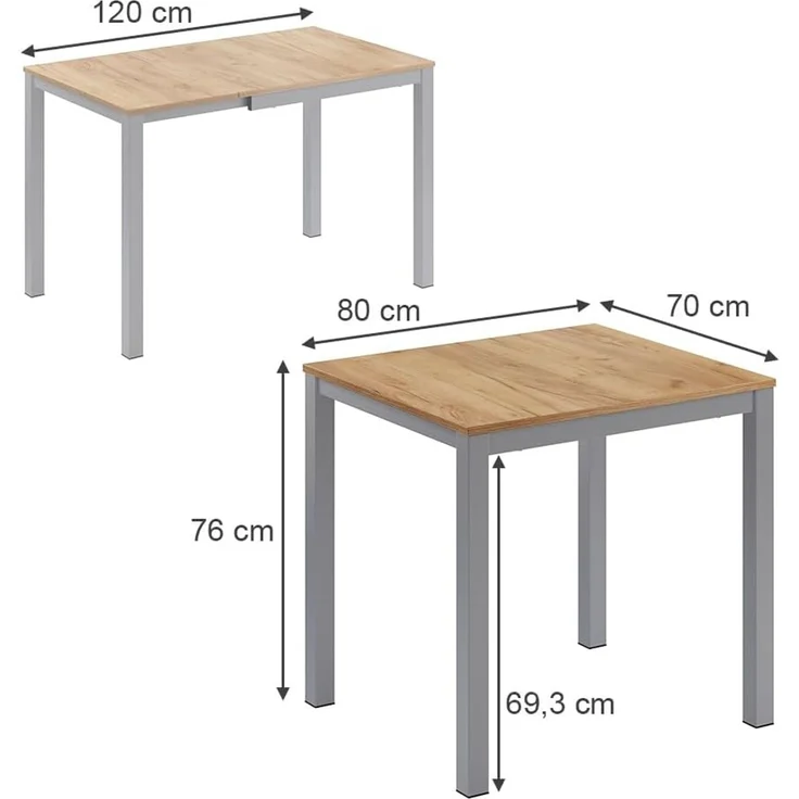 Esstisch Granny Eiche/Grau 120 x 70 cm ausziehbar Vicco – Bild 3