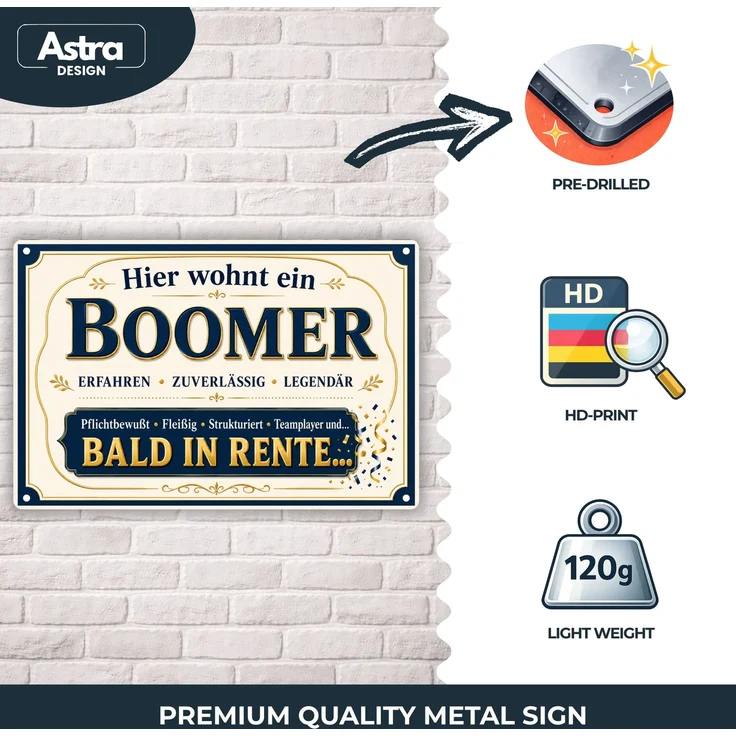 AstraDesign Blechschild 20x30cm - Hier wohnt ein Boomer bald in Rente Geschenk – Metall – Mehrfarbig – AD0485 – Bild 3