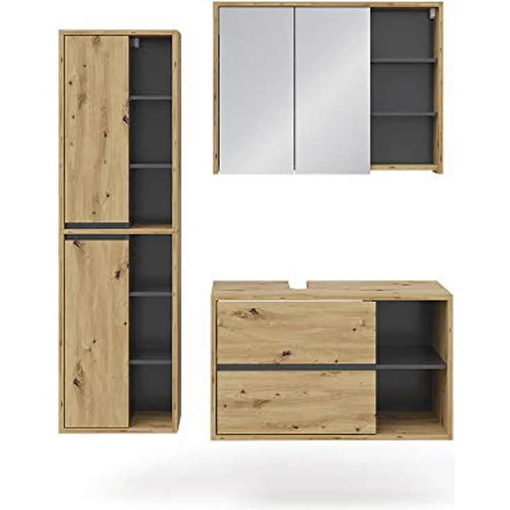 Badmöbel-Set Viola Artisan-Eiche 3 Teile Vicco