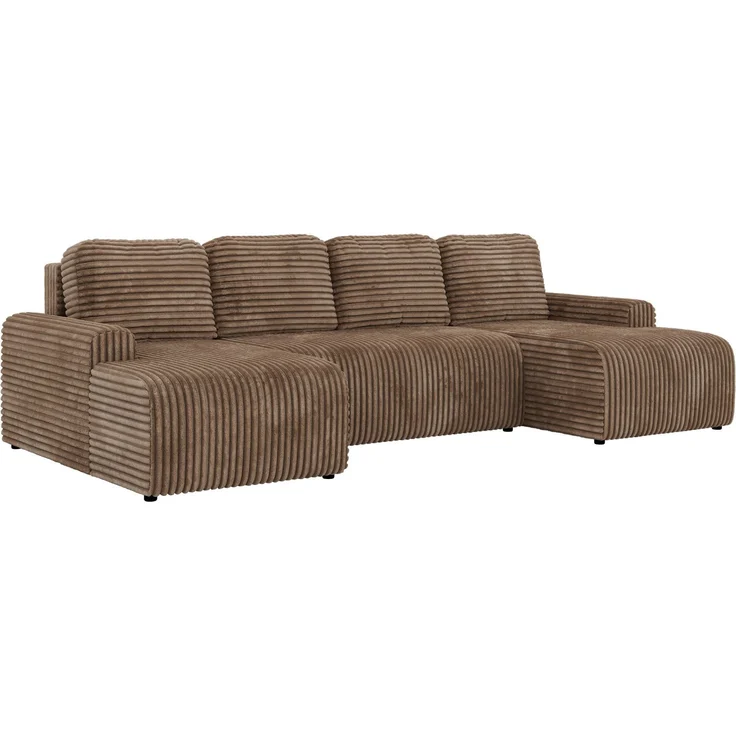 Modernes Familiensofa NESSARO U, Wohnlandschaft U-Form mit Schlaffunktion und Bettkasten, DL-System, lose Kissen, Rückenkissen, Bonellfederkern - Braun Cord – Bild 9