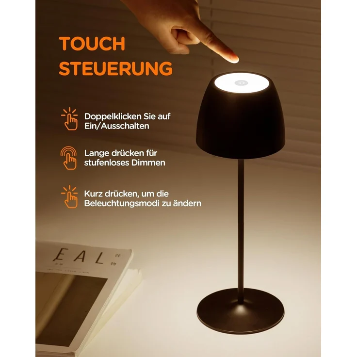 Tomons LED Außen-Tischleuchte dimmbare kabellose Touch-Tischlampe, wiederaufladbar, 3000-6500K, 4 RGB-Modi, IP54 – Bild 5
