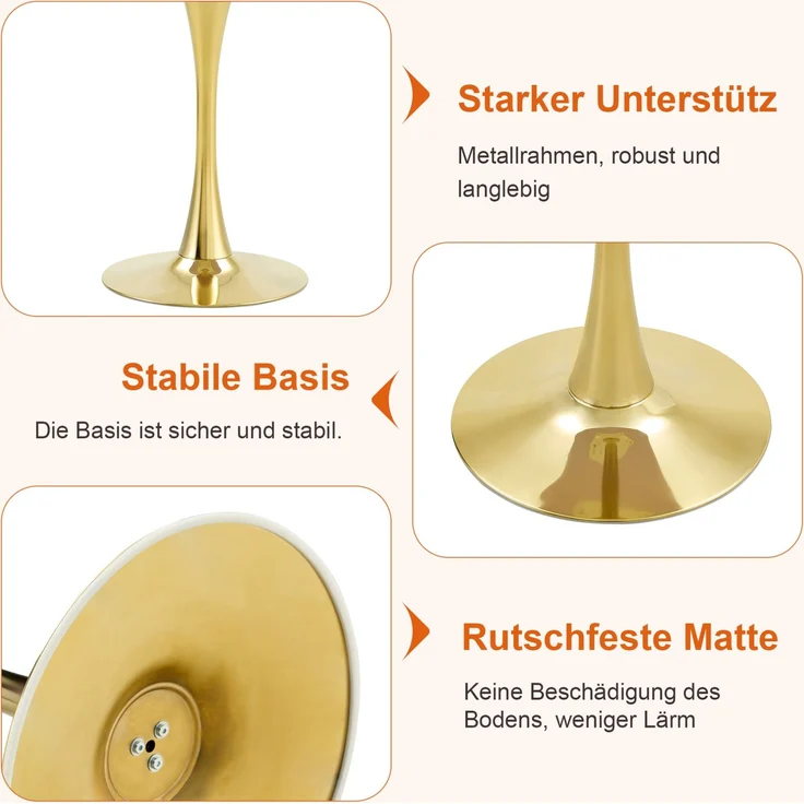 Couchtisch- und Stuhlset 60 cm – runder MDF-Tisch in Walnuss-Optik mit 2 schwarzen Stühlen, Metallgestell – Bild 10