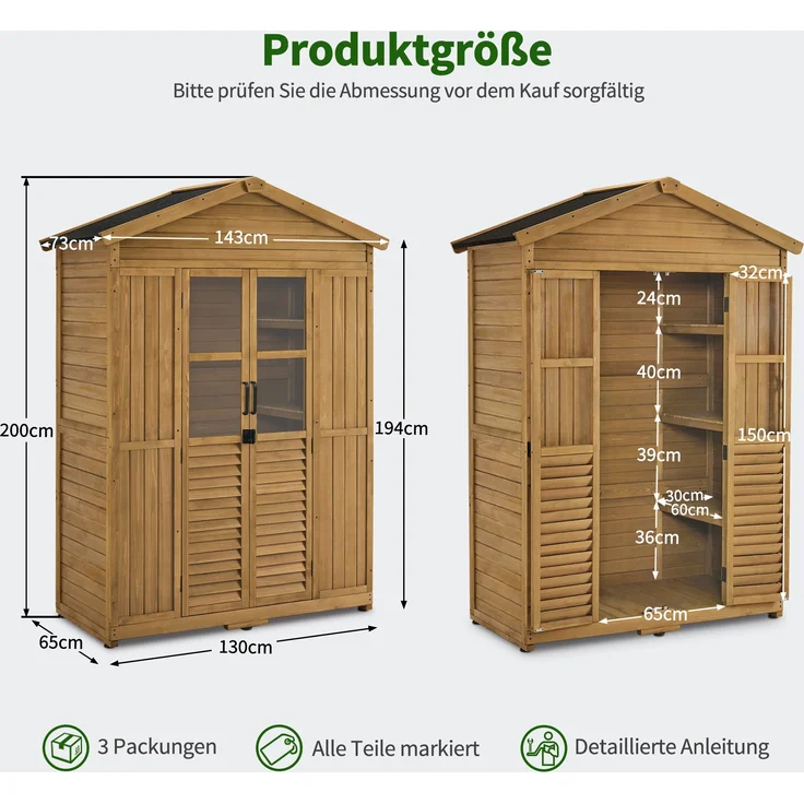 M MCombo Gartenschrank Gartenhaus Holz Wetterfest, Geräteschrank Holzschrank Outdoor Wasserdicht Begehbar, für Außenbereich Balkon Terrasse 1743 (Natur) – Bild 3