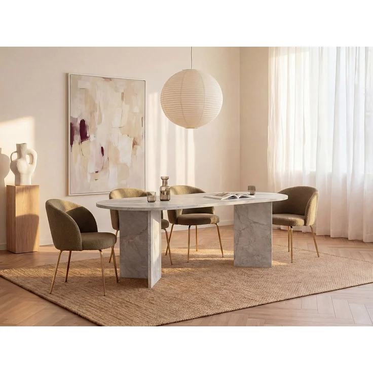 Vente-unique - Esstisch 8 Personen - Marmor-Optik Weiß - TOPANIA – Bild 2