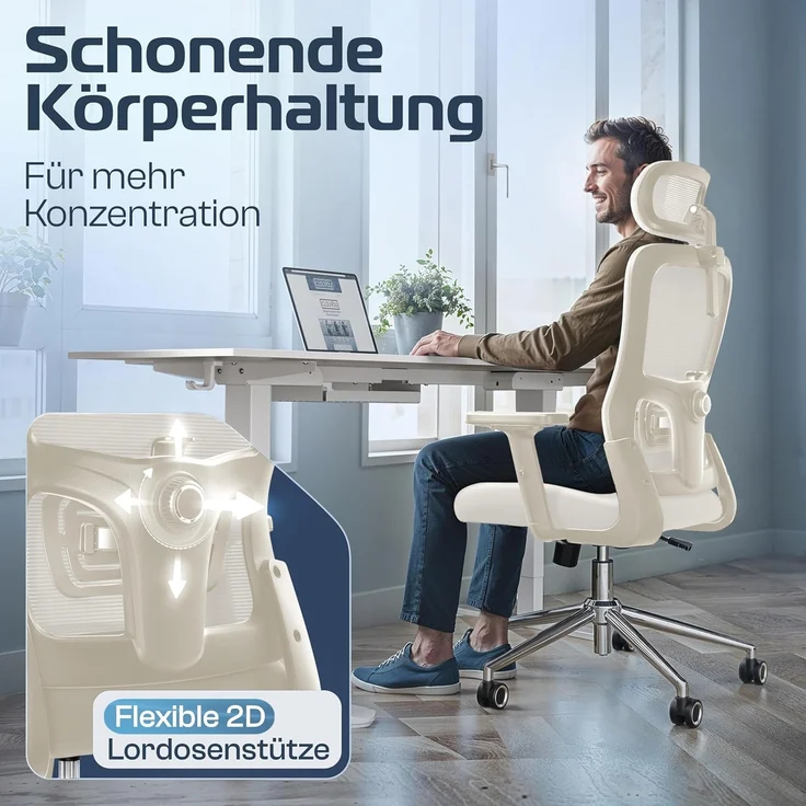 CLOUVOU BrightSeat Bürostuhl Ergonomisch [TESTSIEGER] Schreibtischstuhl 100% individuell einstellbar | Büro Stuhl & Gaming Stuhl | Computerstuhl Home Office Chair Ergonomic | Drehstuhl 150 kg – Bild 3