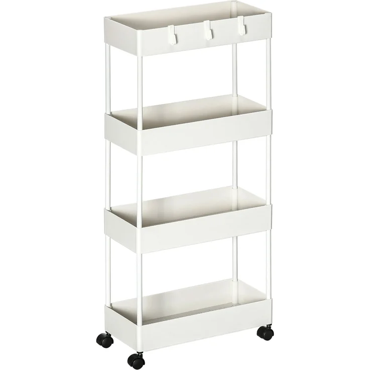 Küchenwagen mit 4 Regalen, 4 flexiblen Haken, 4 Rollen, 40 cm x 19 cm x 90 cm, Nischenwagen, Weiß--Weiß--40x19x90cm--YOUDENOVA – Bild 2