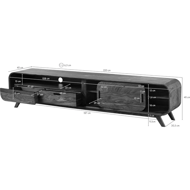 Massivmoebel24 TV-Board (Sheesham 220 x 40 x 48 dunkelbraun lackiert MAILAND #227) – Bild 8