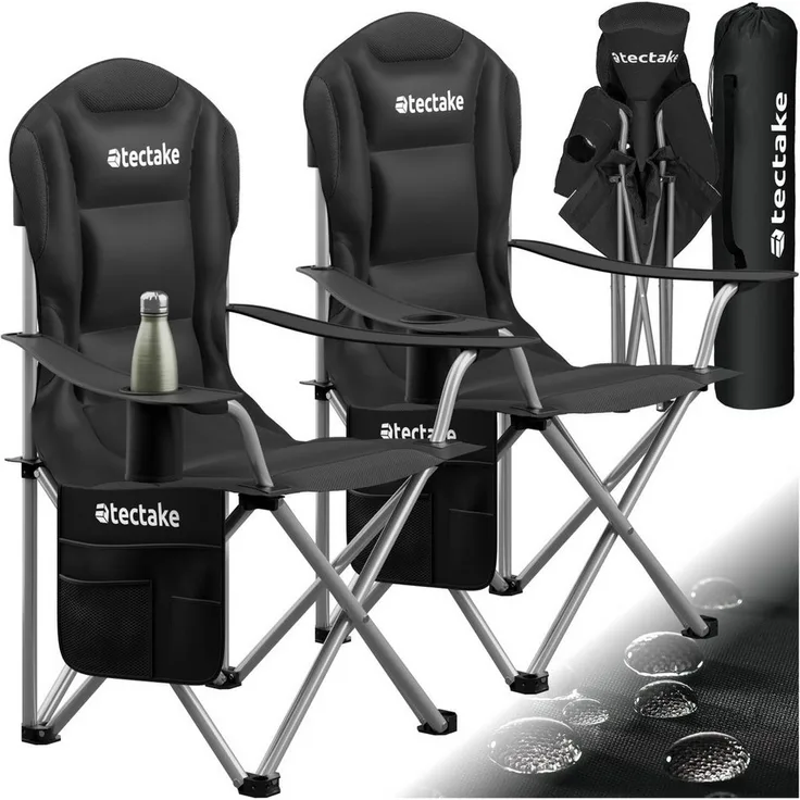 tectake Campingstuhl Gepolsterter Campingstuhl (Set, 2 St), Inklusive Getränkehalter, Seitentasche und Tragetasche