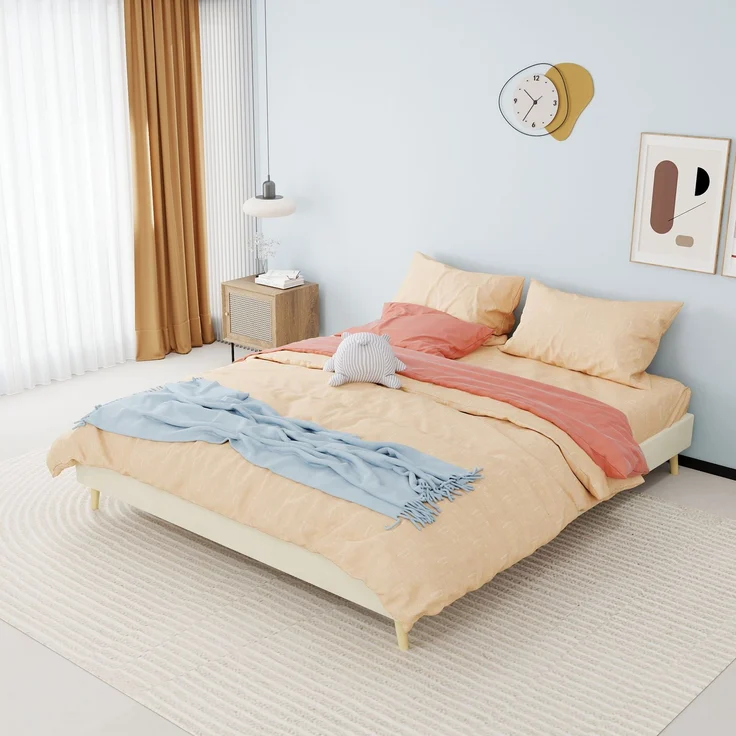 Novelux Modernes Bettgestell 160x200 cm Beige Samt - Plattformbett ohne Kopfteil, Minimalistisches Holzbett, Niedriges Bett für Modernes Schlafzimmer – Bild 8