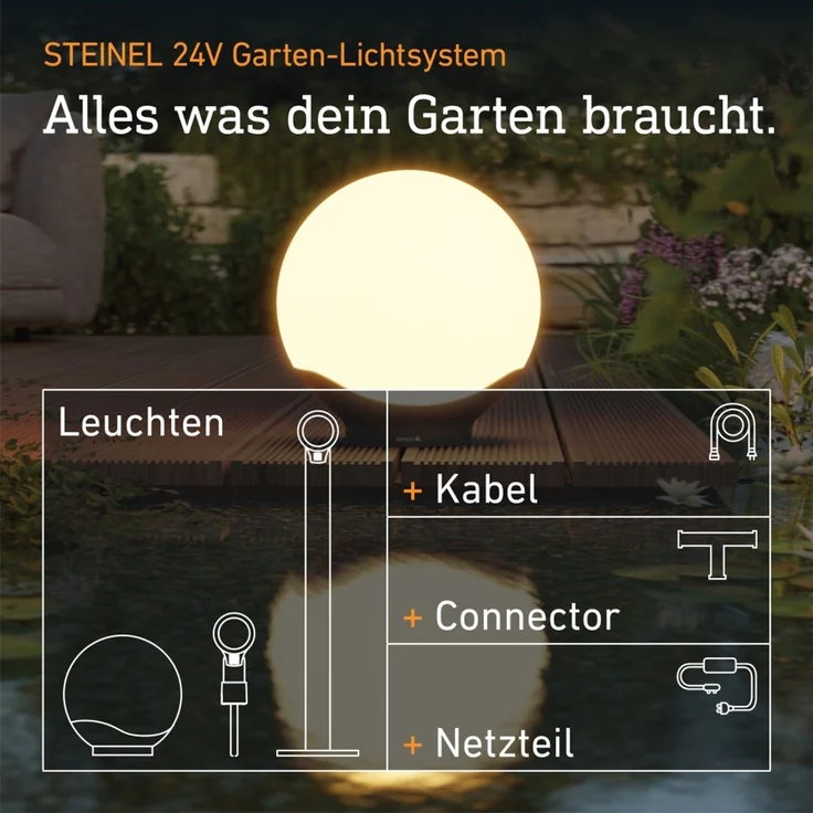 Steinel LED-Kugelleuchte Sphera C 24V Ø 300 mm, 16 Mio. Farben, App-Steuerung, Plug & Play, Helligkeitssensor, IP65, für Garten und Terrasse, Weiß – Bild 5