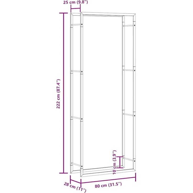 vidaXL Brennholzregal Mattschwarz 80 x 28 x 222 cm Stahl 350309 – Bild 10