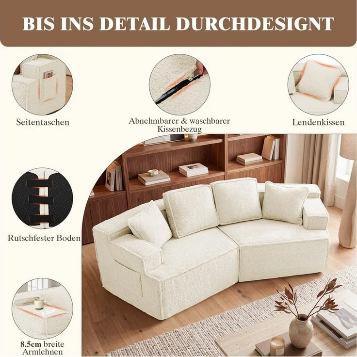 COMHOMA Sofa modulares Schlafsofa, Polstersofa, 3-Sitzer Sofa, Sektionscouch, Keine Montage erforderlich, mit Aufbewahrungstasche, schlaffunktion – Bild 2