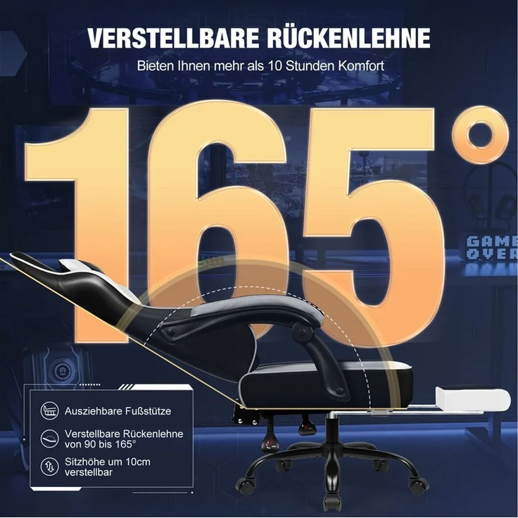Hiazurm Gaming-Stuhl Gaming Stuhl Chair Gamer Sessel - Ergonomischer Gamer Stuhl (Tragkraft 150 Kg), Gamingstuhl mit Fußstütze Kopfstütze und Lordosenstütz PC Sessel – Bild 2