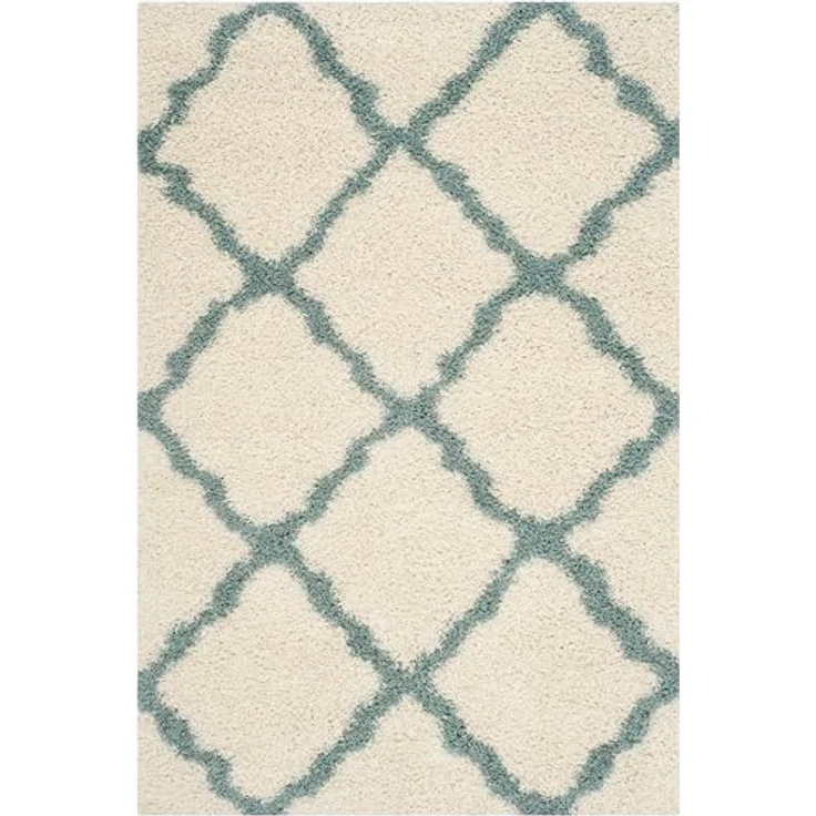 SAFAVIEH Zottelig Teppich für Wohnzimmer, Esszimmer, Schlafzimmer - Dallas Shag Collection, Hoher Flor, Elfenbein und Hellblau, 122 X 183 cm – Bild 3