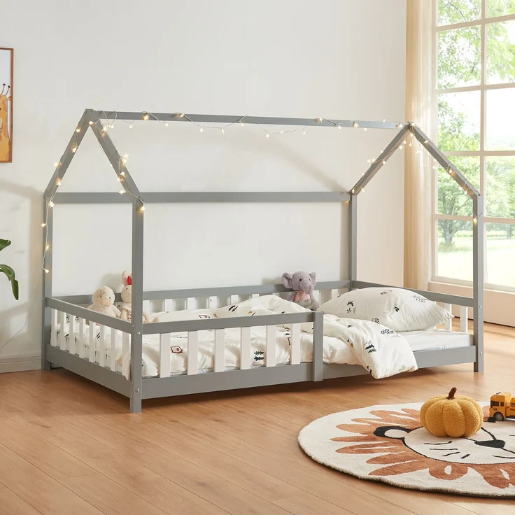 Hausbett Hesel mit Rausfallschutz 120x200cm Grau [en. casa] – Bild 1