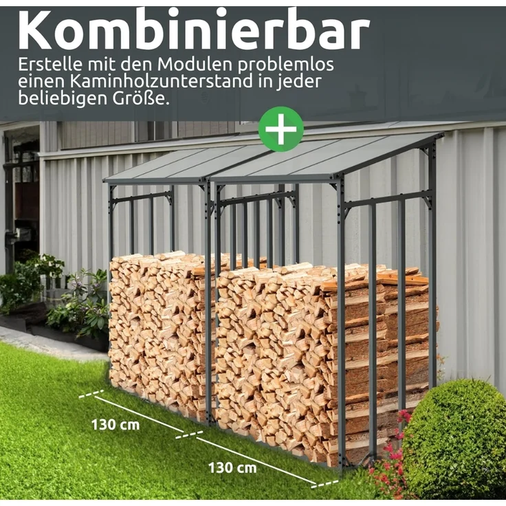 DELUKE® Kaminholzregal Außen mit Dach ELOS - 130x70x185cm | Metallrahmen, Inkl. Ofenhandschuh | Brennholzregal außen Brennholzunterstand Kaminholzunterstand Holzlager – Bild 7