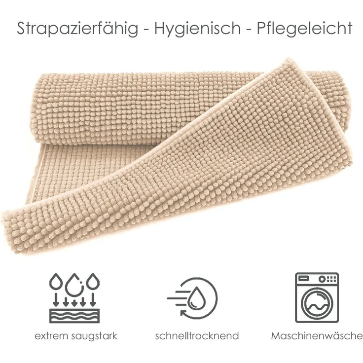 heimtexland Badematte Badvorleger Chenille Badteppich Duschvorleger, rutschhemmend beschichtet, Fußbodenheizung geeignet, schnell trocknend, strapazierfähig, fußbodenheizungsgeeignet, rutschfest, saugstark, Polyester, rechteckig, 60x90 cm, Hochflor, su... – Bild 3