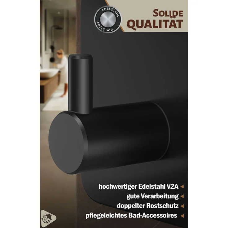 Lindenstein Selbstklebende Handtuchhaken 6er-Set Schwarz – Edelstahl 304, bis 10 kg – Bild 5