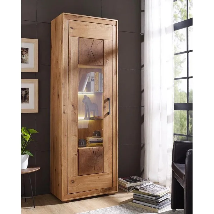 Vitrine 1 GAJA Wildeiche massiv natur geölt mit Hirnholz