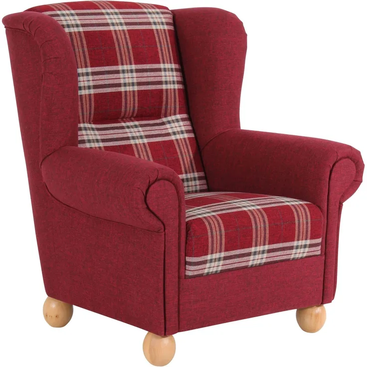Ohrenbackensessel Kasha Bezug Flachgewebe Buche natur / rot 22307