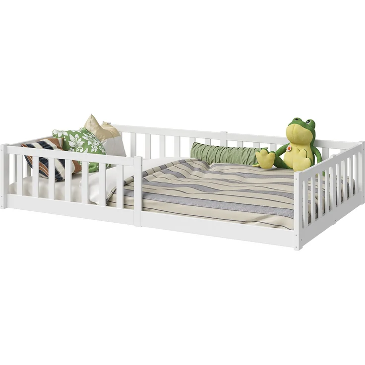Bellabino 'Vere' Bodenbett 120x200 cm mit Matratze, weiß, Massivholz Kiefer, Montessori Kinderbett mit Rausfallschutz und Lattenrost – Bild 12