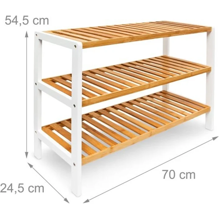 Schuhregal Bambus 3 Ablagen braun-weiß – Bild 4