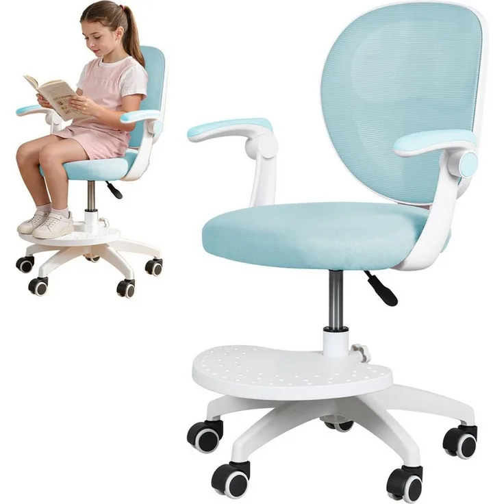 Rutaqian Schreibtischstuhl Schreibtischstuhl mit verstellbarer Fußstütze und Klapparm, Kinder-Studienstuhl 360-Grad-drehbarer für das Lernzimmer zu Hause