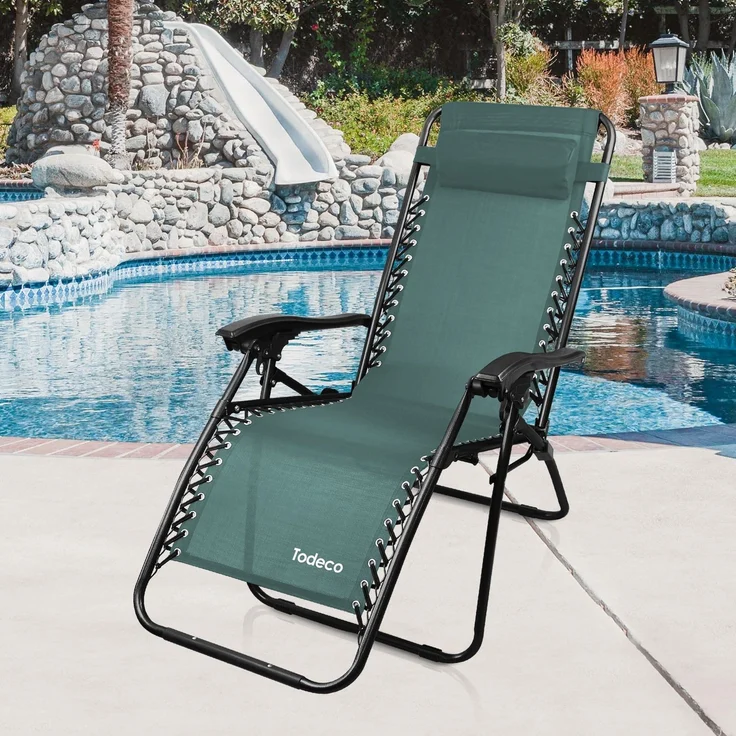 Todeco Liegestuhl klappbar mit Sonnenschutz, Sonnenstuhl mit abziehbare Kissen, Max Belastbarkeit 100kg, Strandliegestuhl leicht, Grün – Bild 1