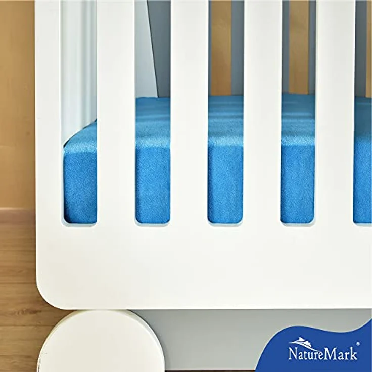 NatureMark Spannbettlaken Frottee Spannbettlaken, 80% Baumwolle / 20% Polyester, Gummizug: rundum, (2 Stück), 2er Set Kinder Spannbettlaken Frottee, Spannbetttuch 80% Baumwolle / 20% Polyester, für Babybett und Kinderbett, 70x140 cm - Türkis – Bild 7