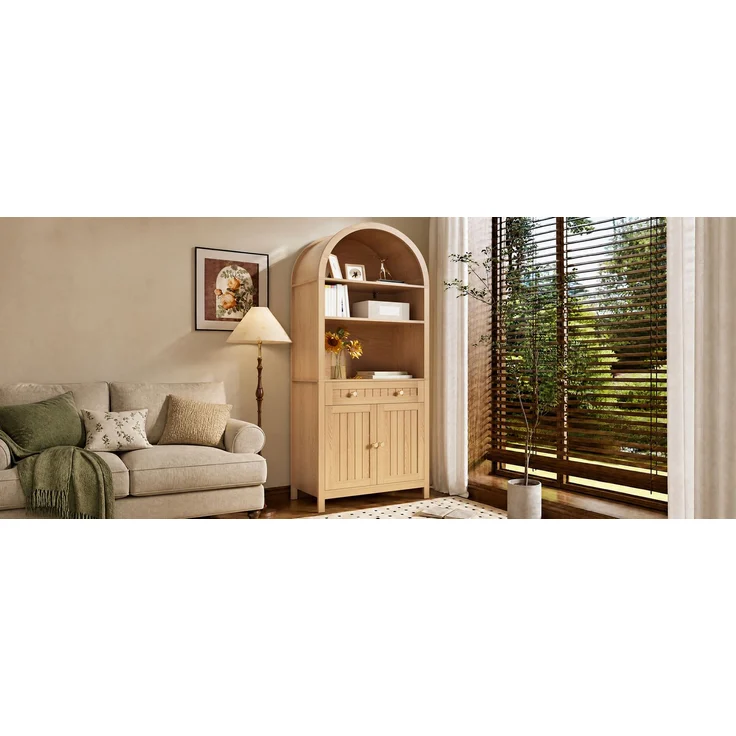 ZUBALIYA Aufbewahrungsschrank, mit Schubladen, mit Stauraum, H 180 × T 40 × B 76 cm, Natur, MDF / Spanplatte – Bild 5