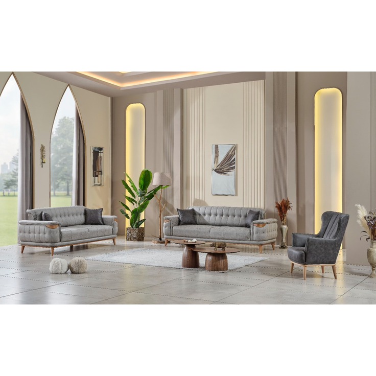 Sitzgruppe/Sofa Set - Wohnzimmergarnitur "Liliandra" 3+3+1-Hellgrau